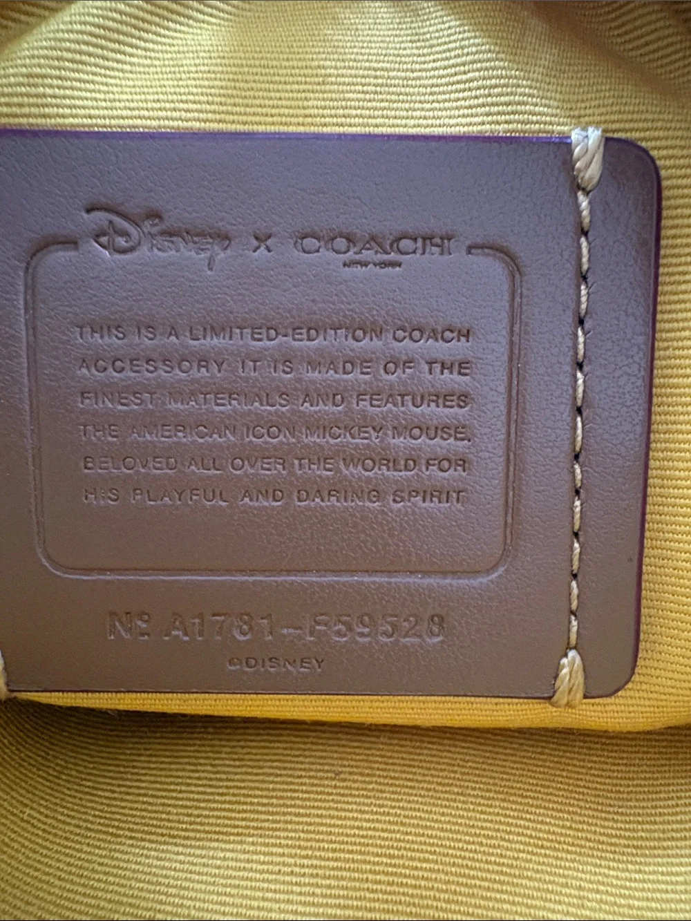 Coach x Disney Skateboarding Mickey Mouse Yellow Leather Corner Zip Wristlet EUC